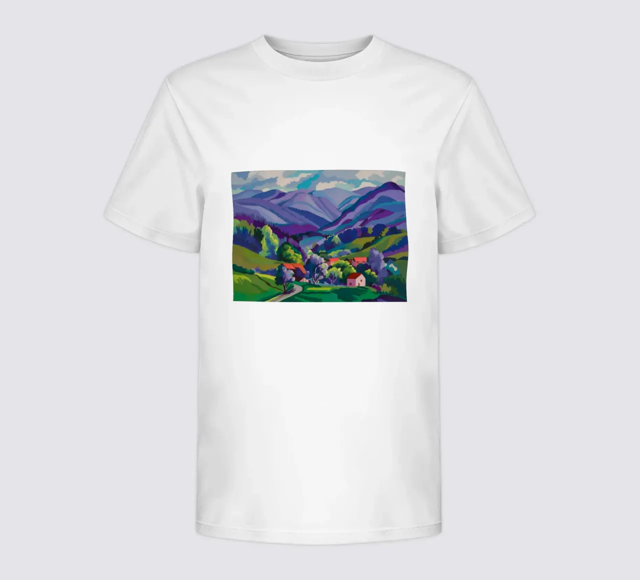 Dorp Hillside Patchwork kinder t-shirt van Radiance Landscape