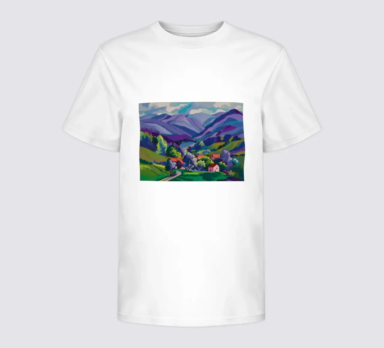 Dorp Hillside Patchwork kinder t-shirt van Radiance Landscape
