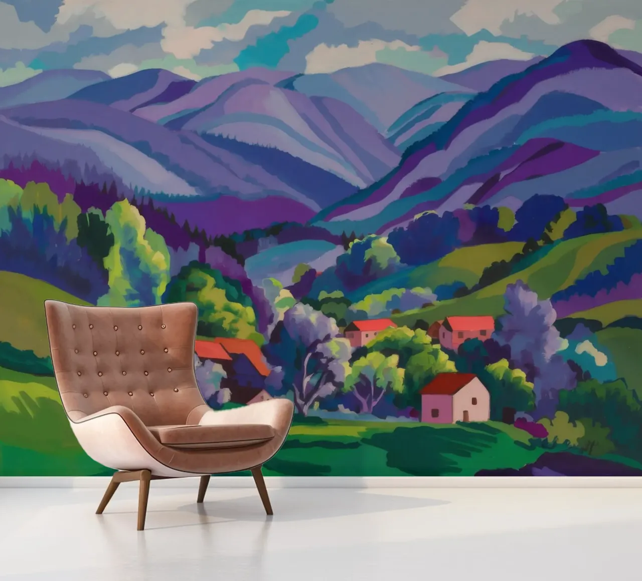 Dorp Hillside Patchwork fotobehang van Radiance Landscape