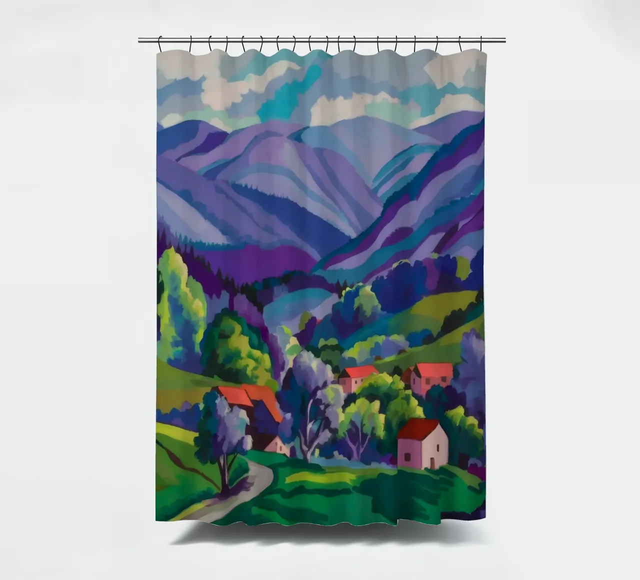 Dorp Hillside Patchwork douchegordijn van Radiance Landscape