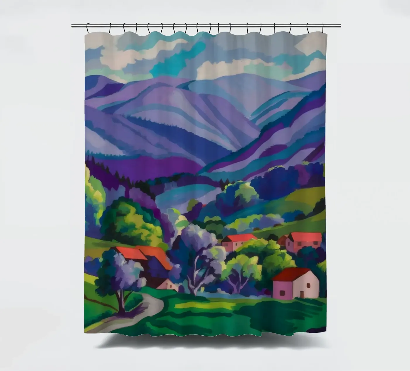 Village Hillside Patchwork douchegordijn van Radiance Landscape