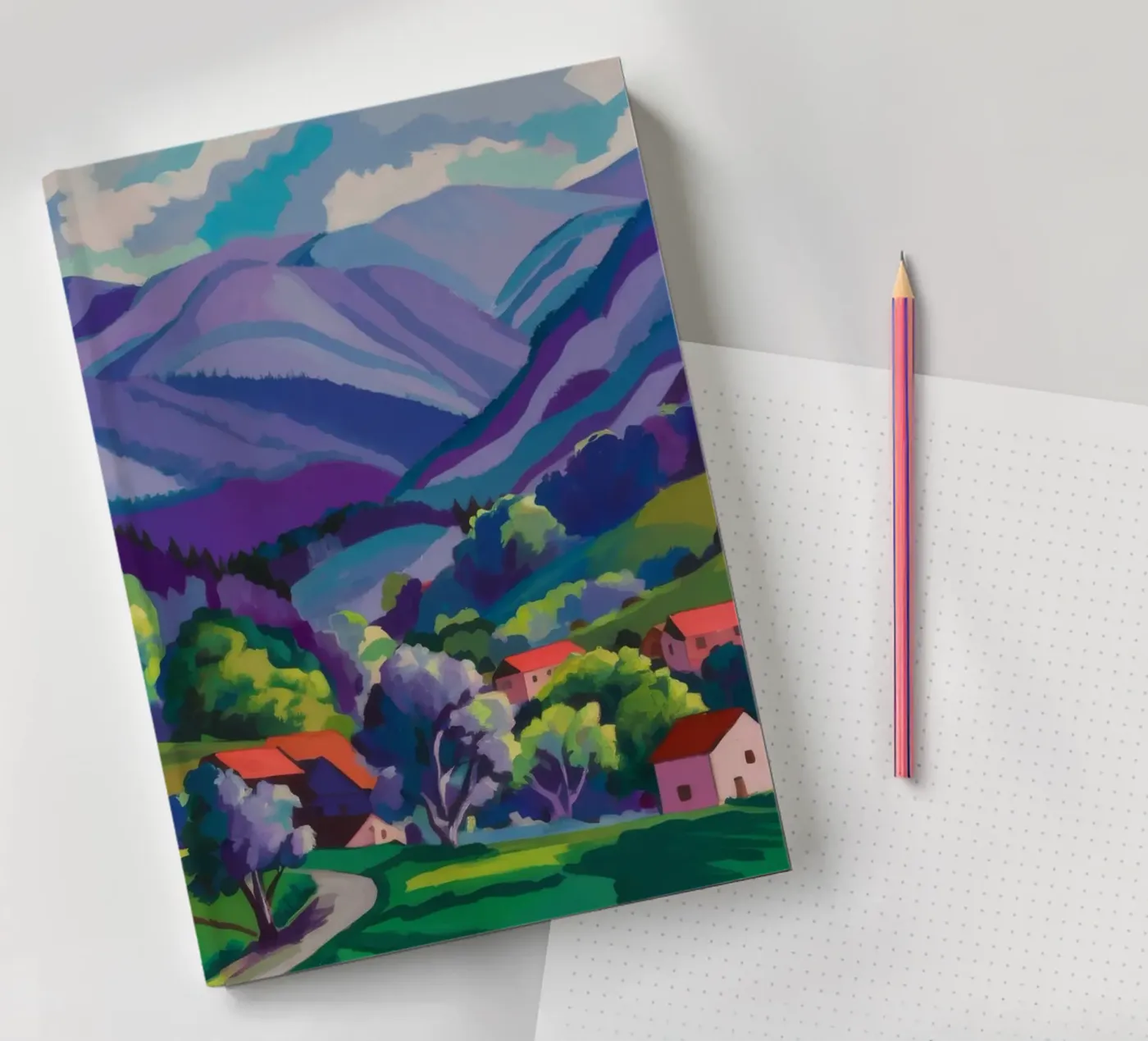 Village Hillside Patchwork notebook by Radiance Landscape