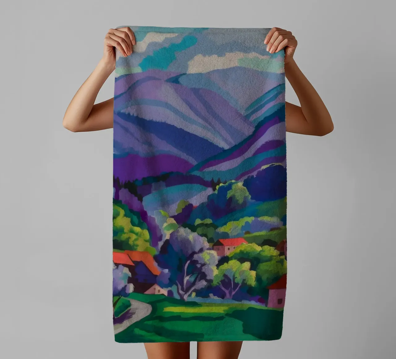 Dorp Hillside Patchwork badhanddoek van Radiance Landscape