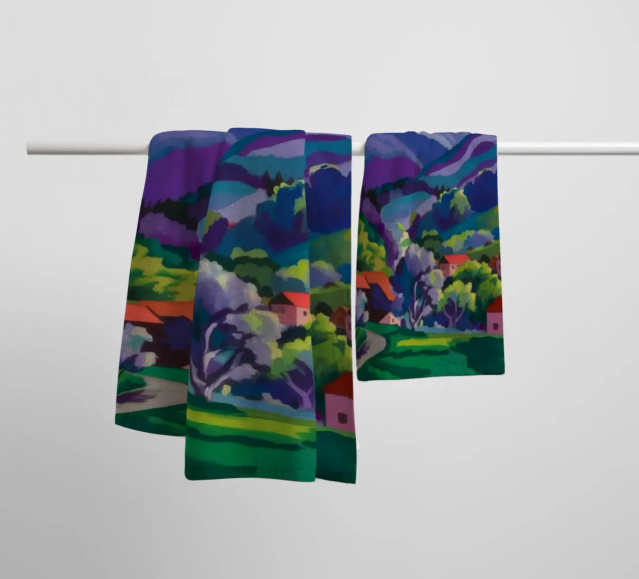 Dorp Hillside Patchwork badhanddoek van Radiance Landscape