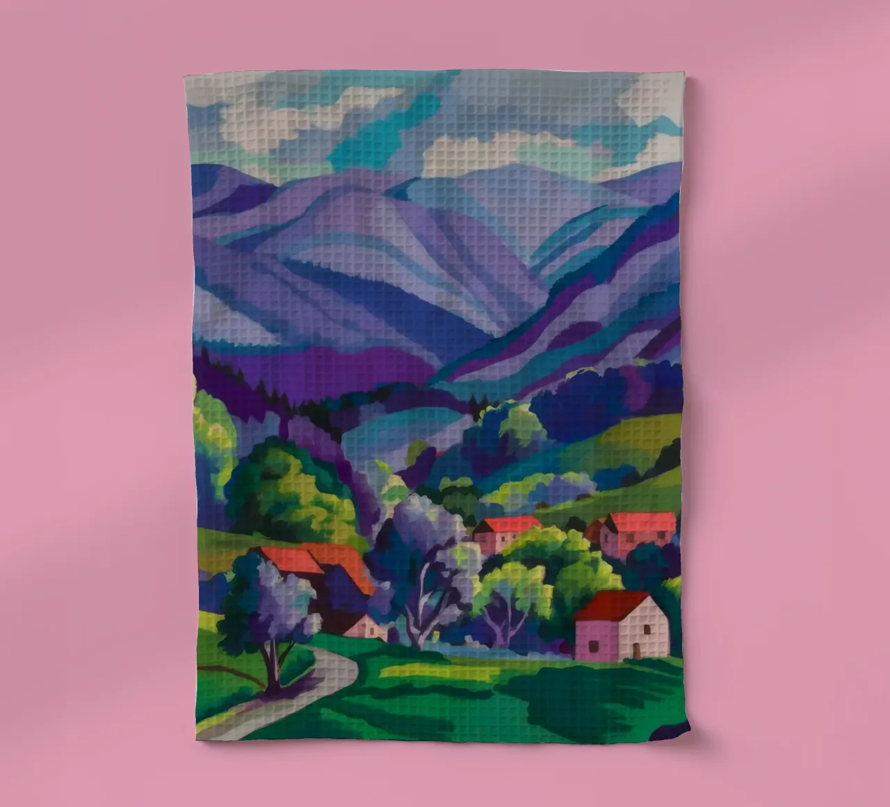 Village Hillside Patchwork tea towel by Radiance Landscape