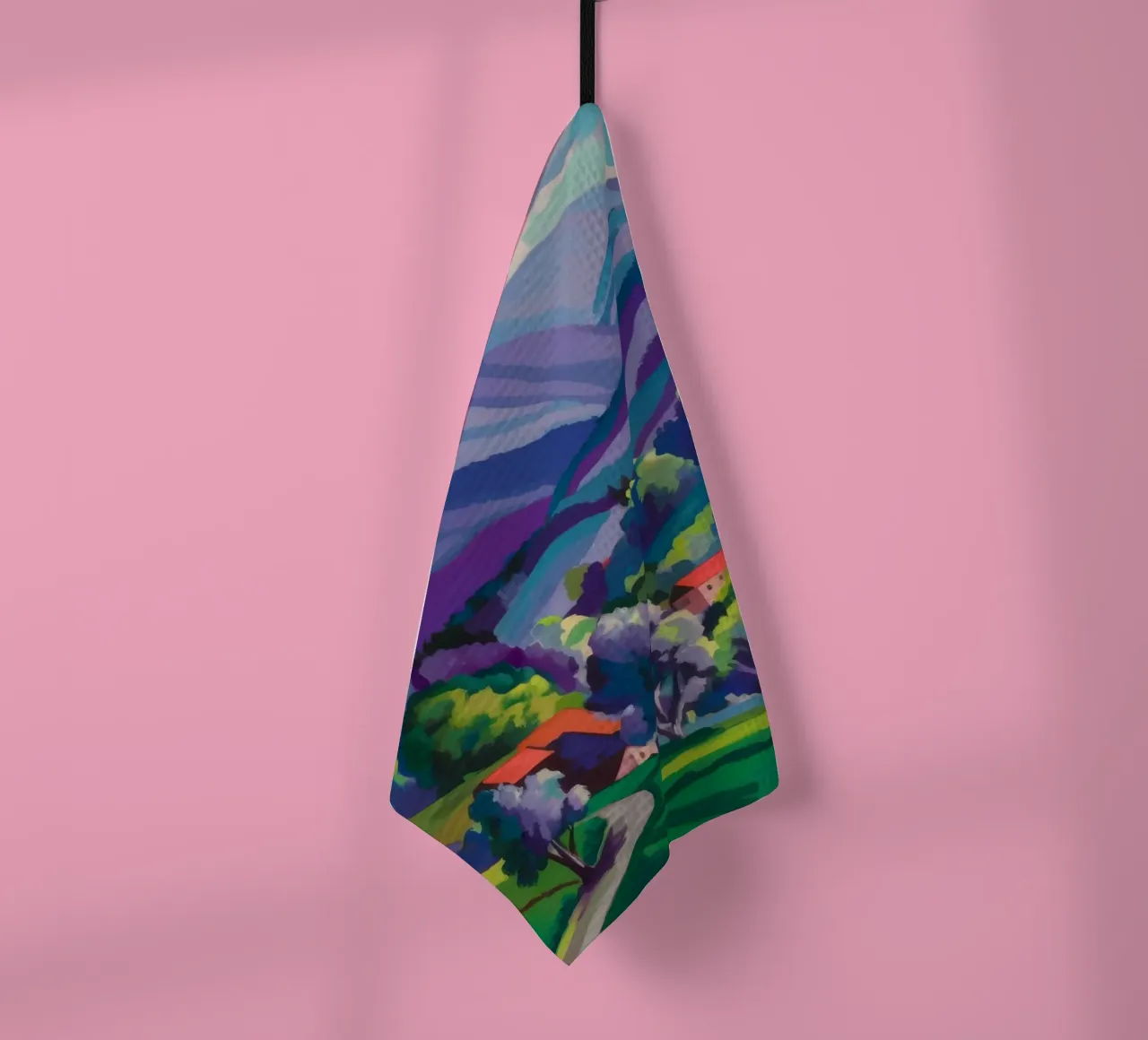 Village Hillside Patchwork tea towel by Radiance Landscape