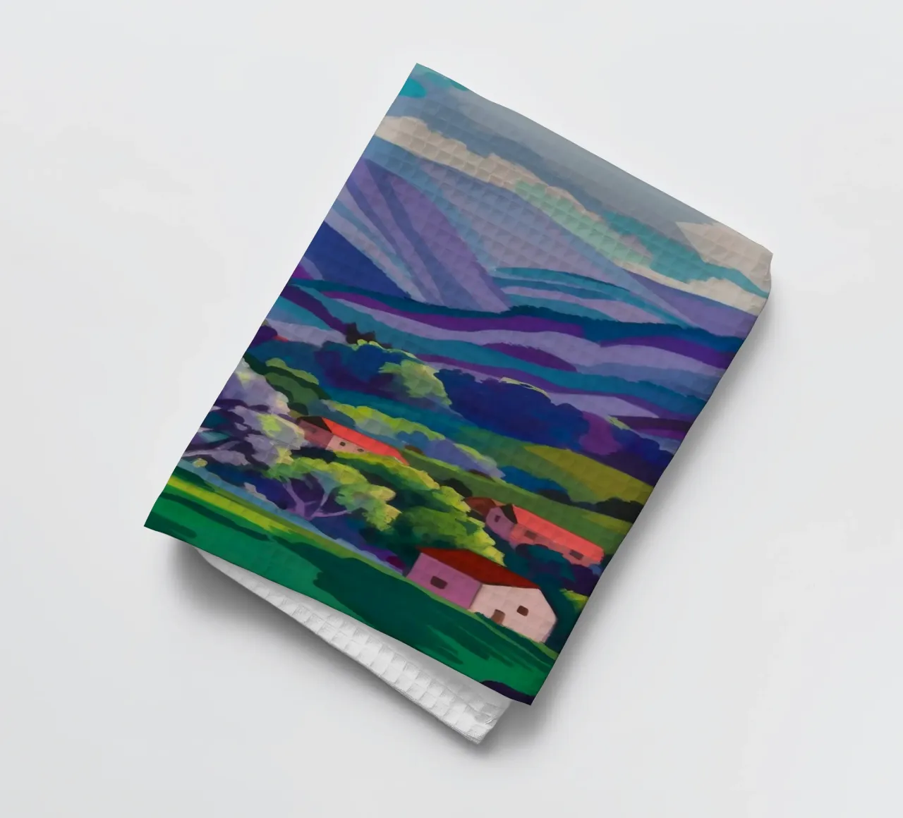 Village Hillside Patchwork tea towel by Radiance Landscape