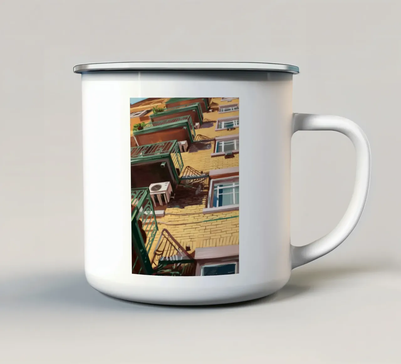 Fughe d'incendio in città tazza in smalto da Silk Palette