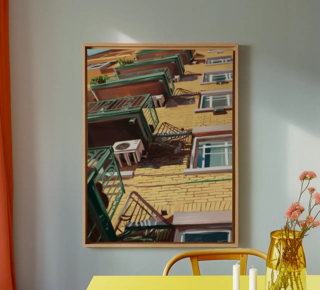 Fughe d'incendio in città tela con Cornice a cassetta da Silk Palette