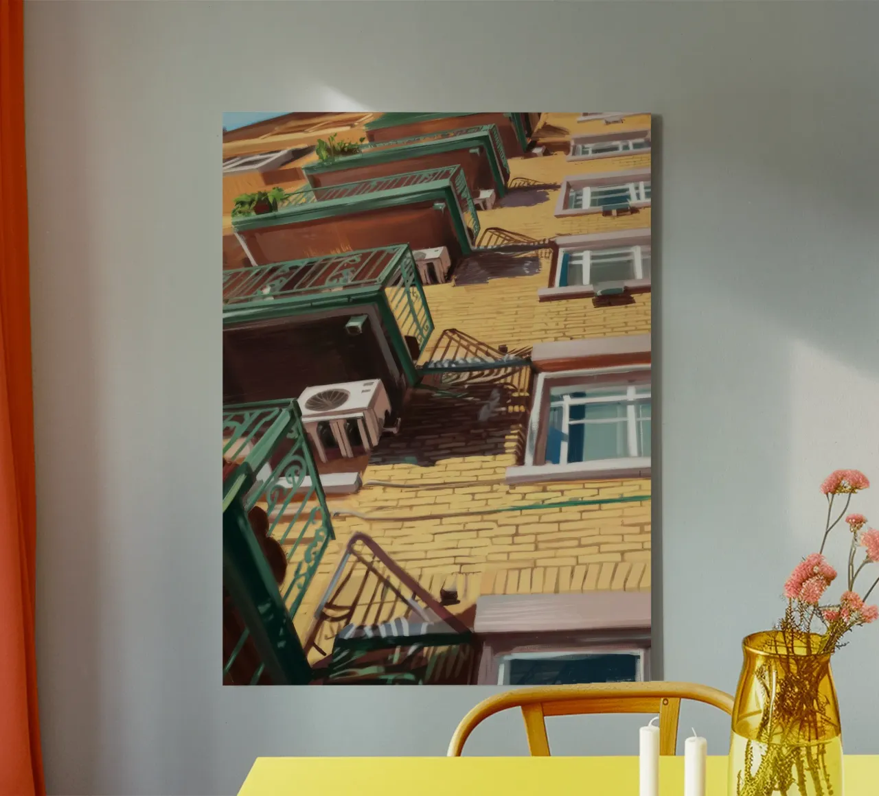 Fughe d'incendio in città tela con Cornice a cassetta da Silk Palette
