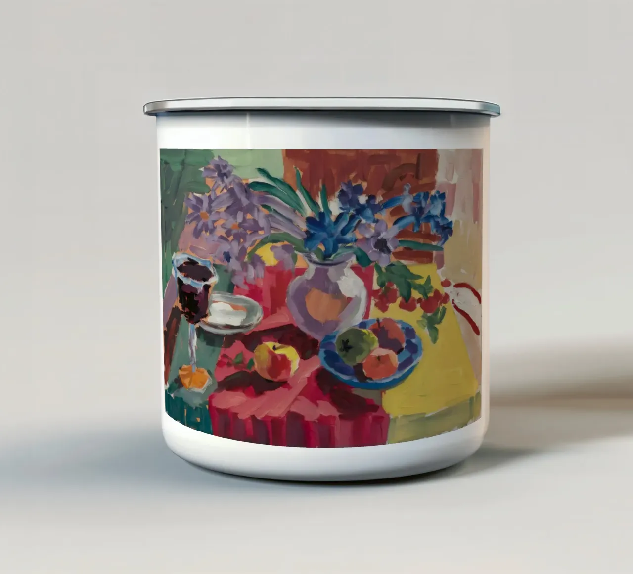 Ruby Teatime Splendor enamel mug by Radiance Landscape