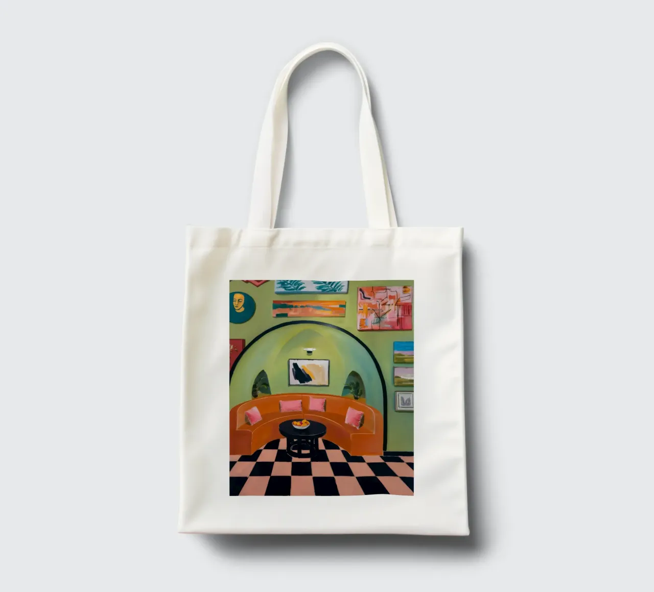 Agrumi a scacchiera borsa in juta da Opal Strokes