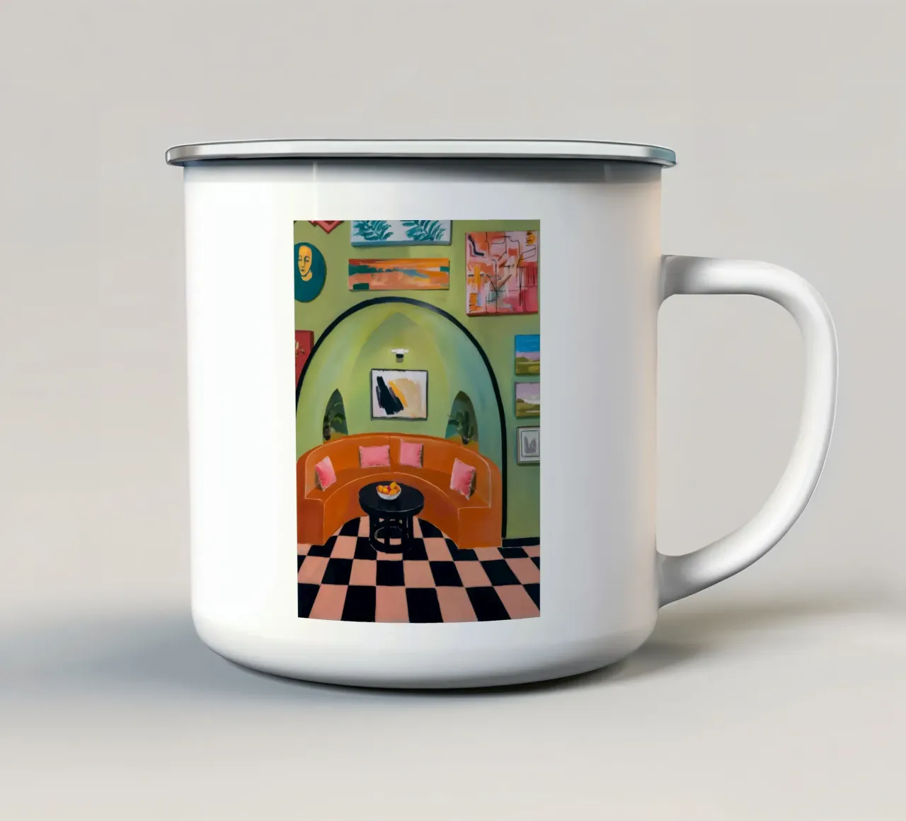 Agrumi a scacchiera tazza in smalto da Opal Strokes