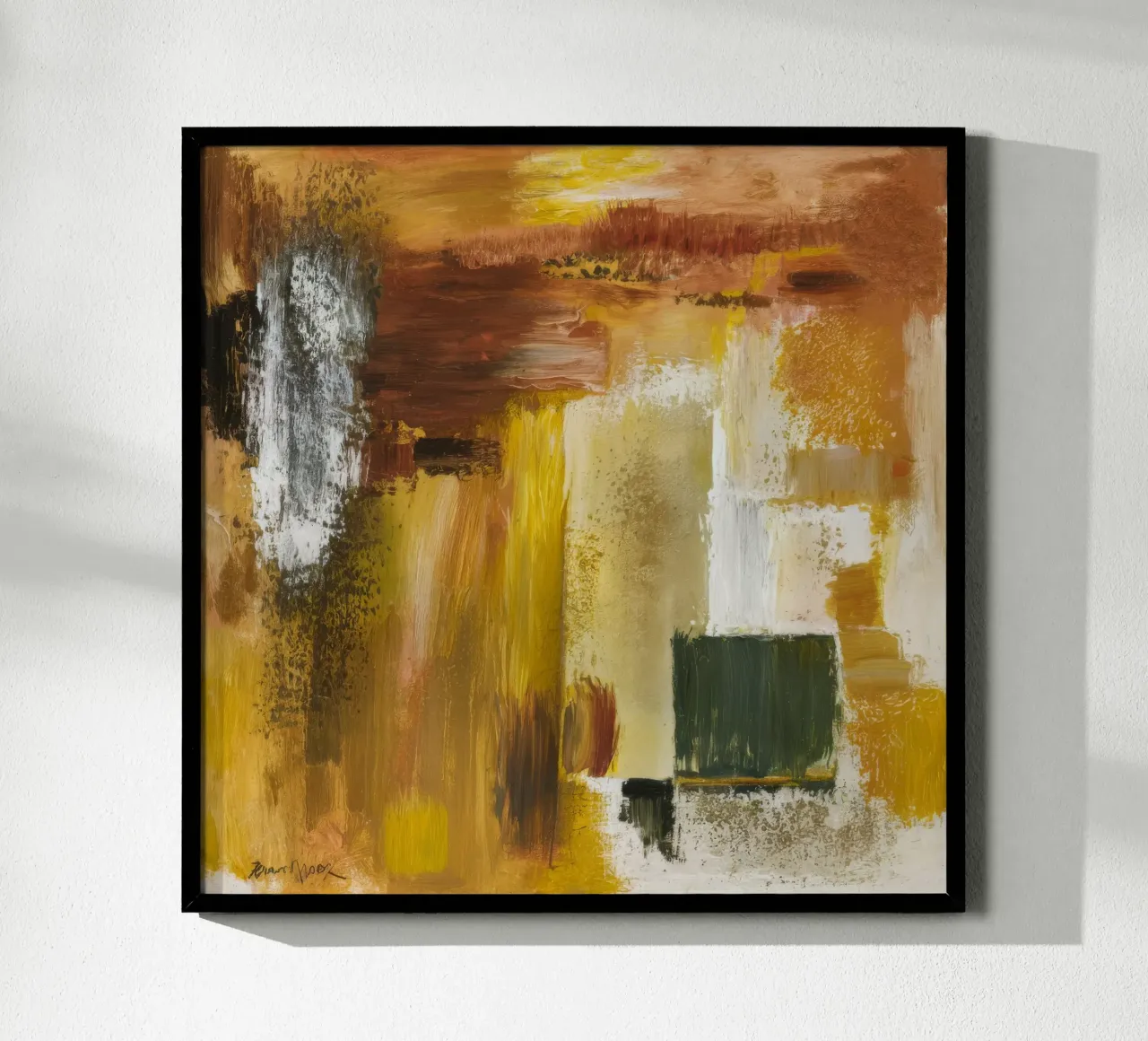 Risonanza ocra dorata poster con telaio in legno da Dream Spectrum