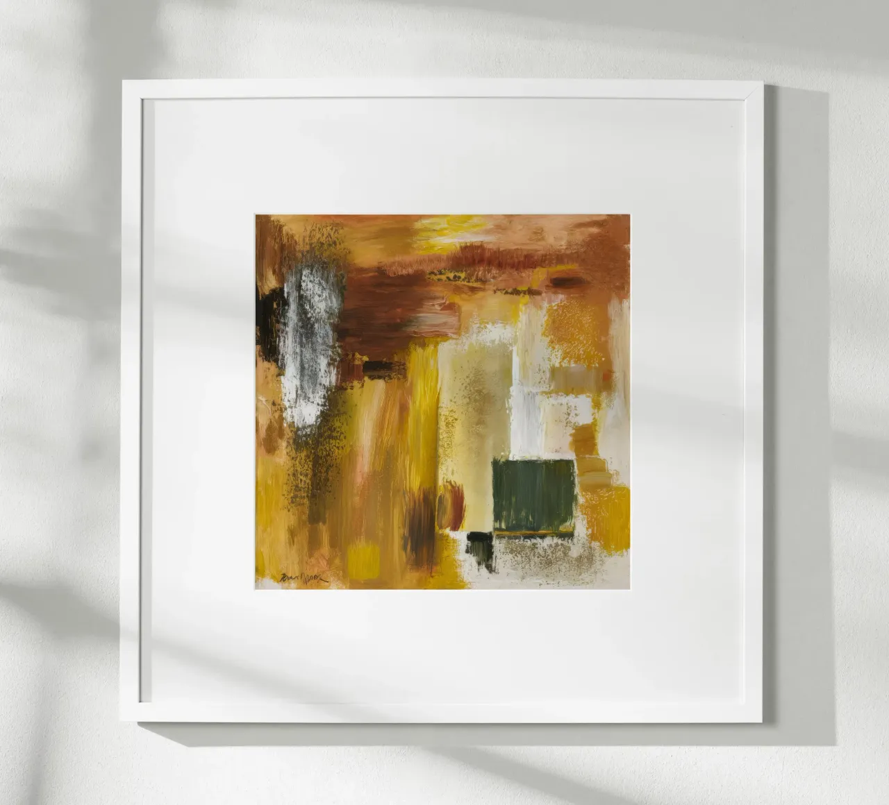 Risonanza ocra dorata poster con telaio in legno da Dream Spectrum