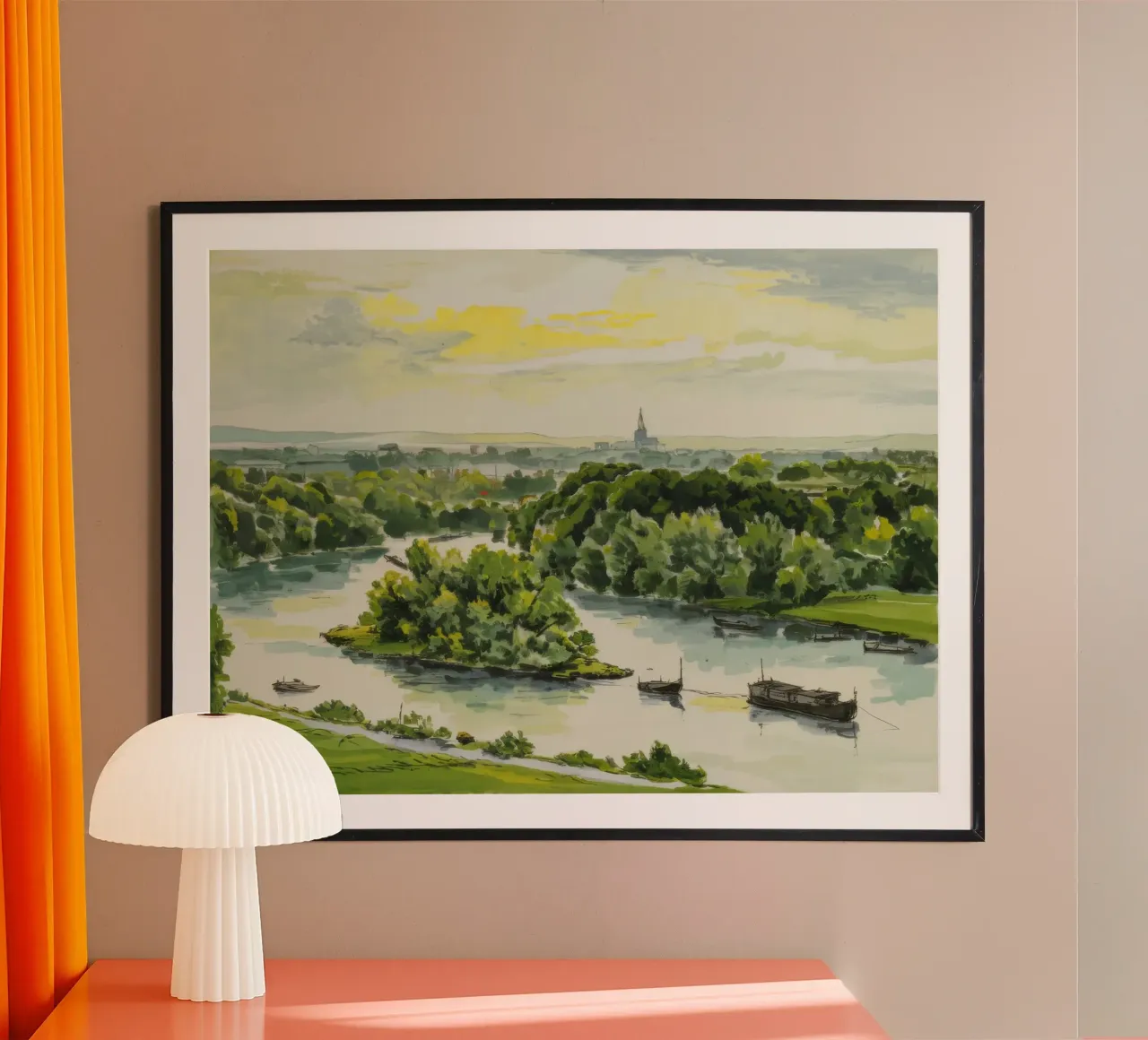 Panorama della valle del fiume poster con telaio in alluminio da Silk Palette