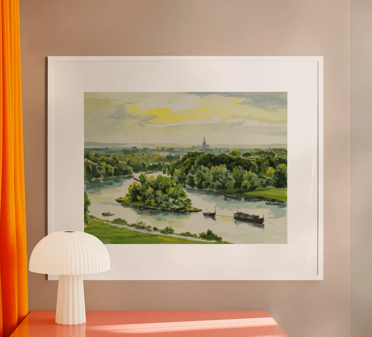 Panorama della valle del fiume poster con telaio in alluminio da Silk Palette