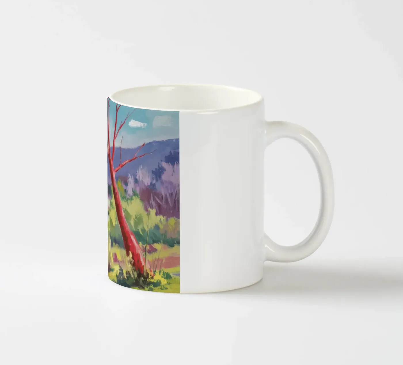 Crimson Tree Path ceramic mug by Celestial Harmony