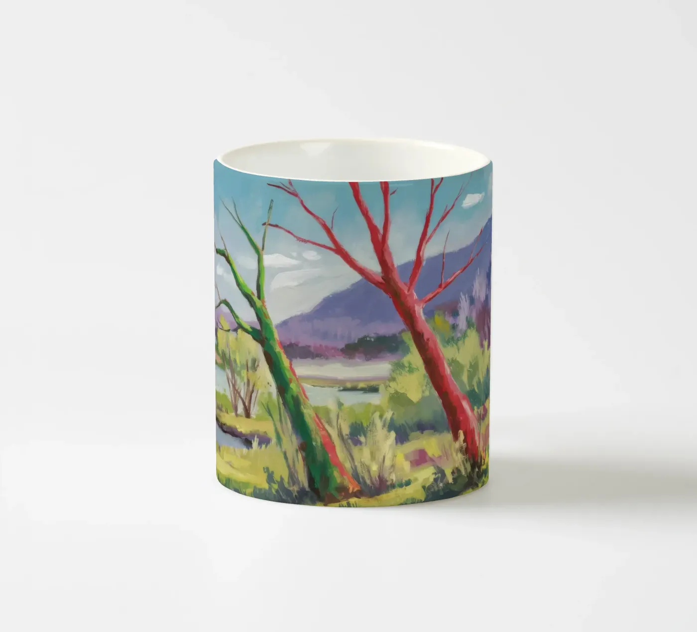 Crimson Tree Path ceramic mug by Celestial Harmony