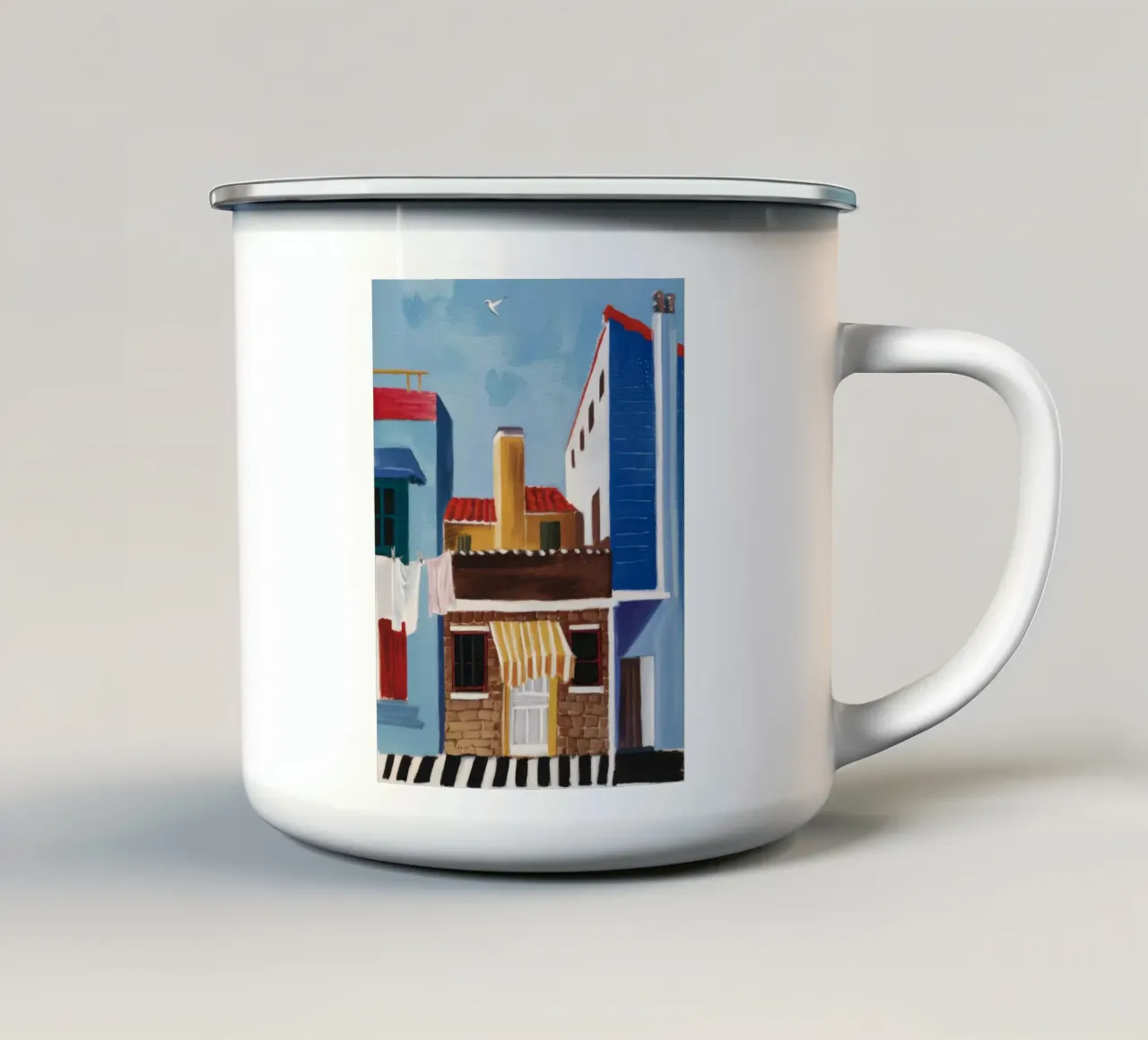 Città costiera cubista tazza in smalto da Silk Palette
