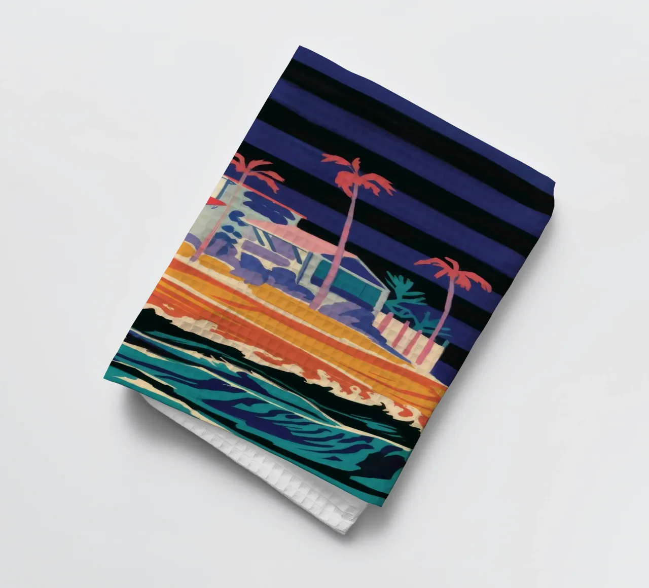 Psychedelic Beach Hut tea towel by Silk Palette