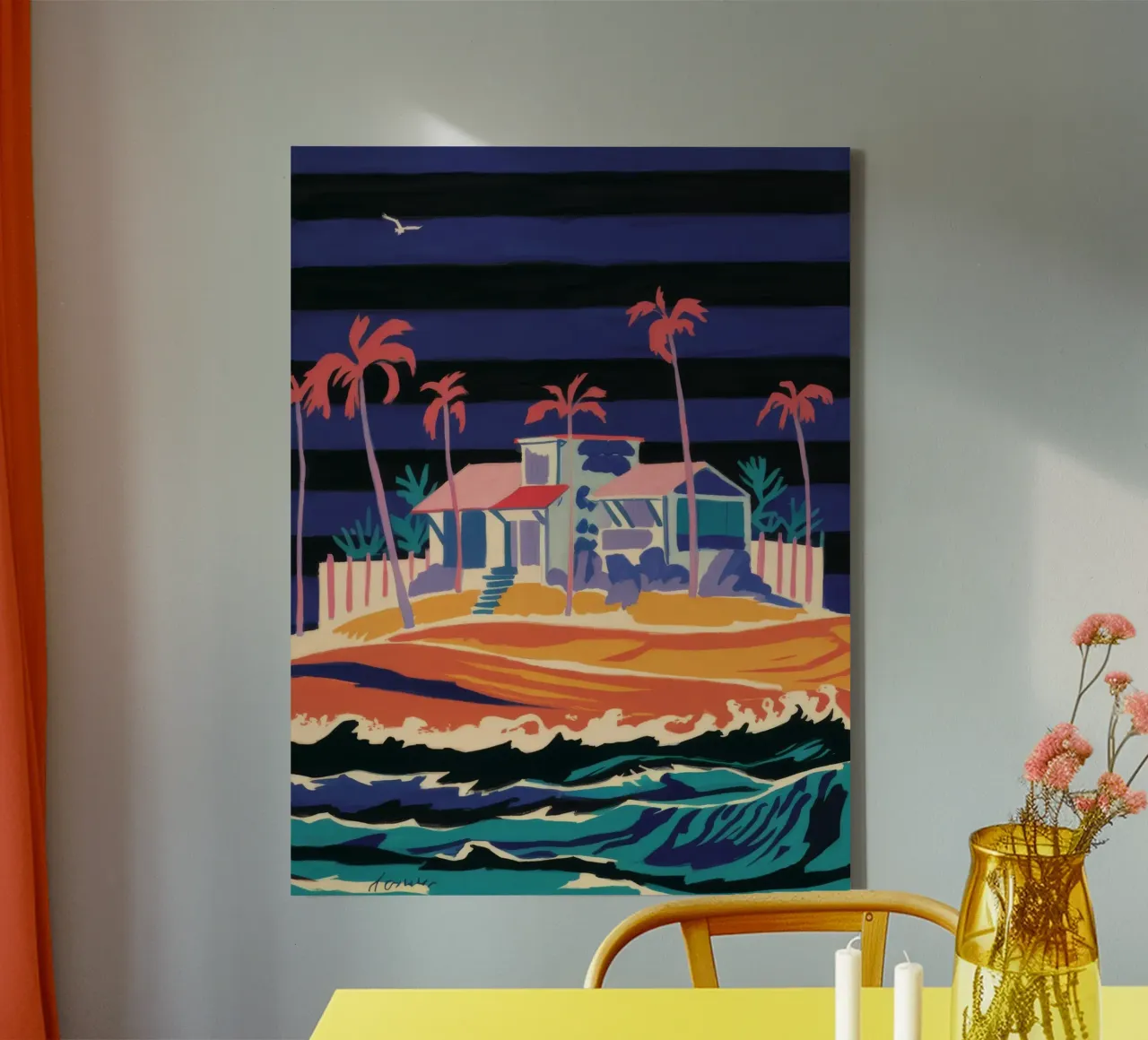 Psychedelic Beach Hut canvas with Floater frame by Silk Palette