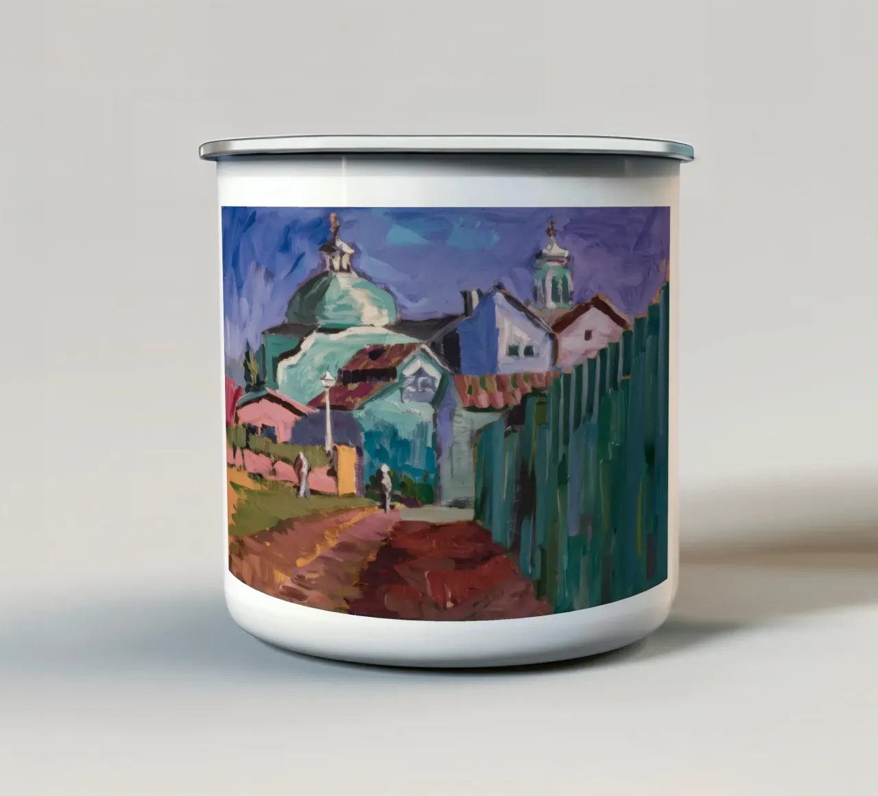 Vista sul campanile turchese tazza in smalto da Radiance Landscape