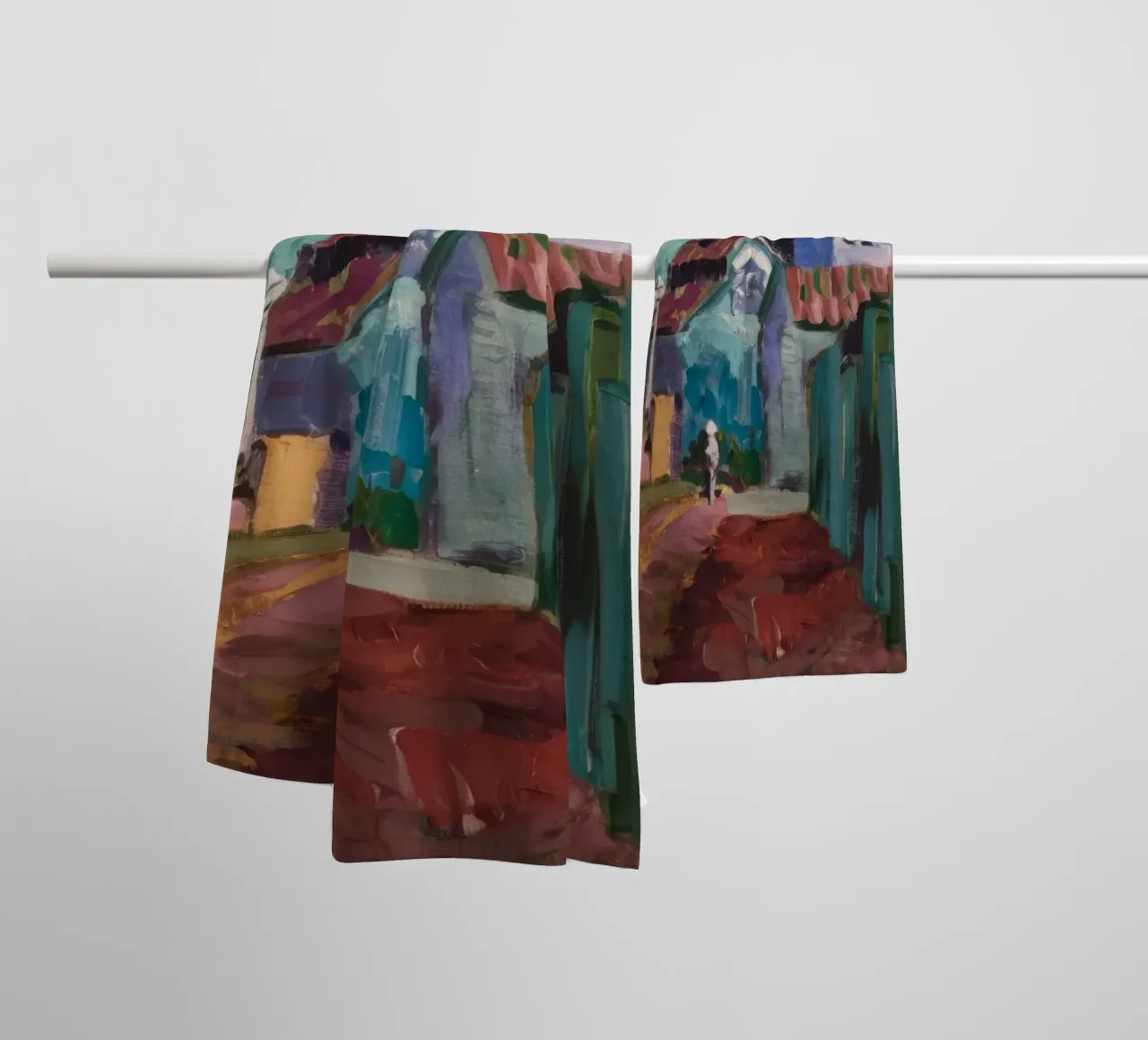 Turquoise torenuitzicht badhanddoek van Radiance Landscape