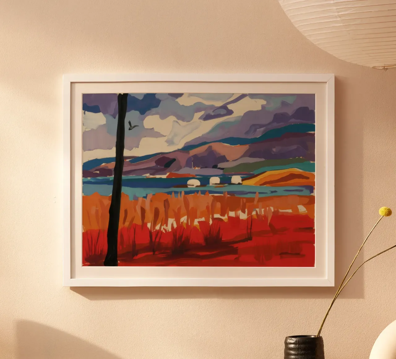Paesaggio occidentale infuocato poster con telaio in legno da Silk Palette