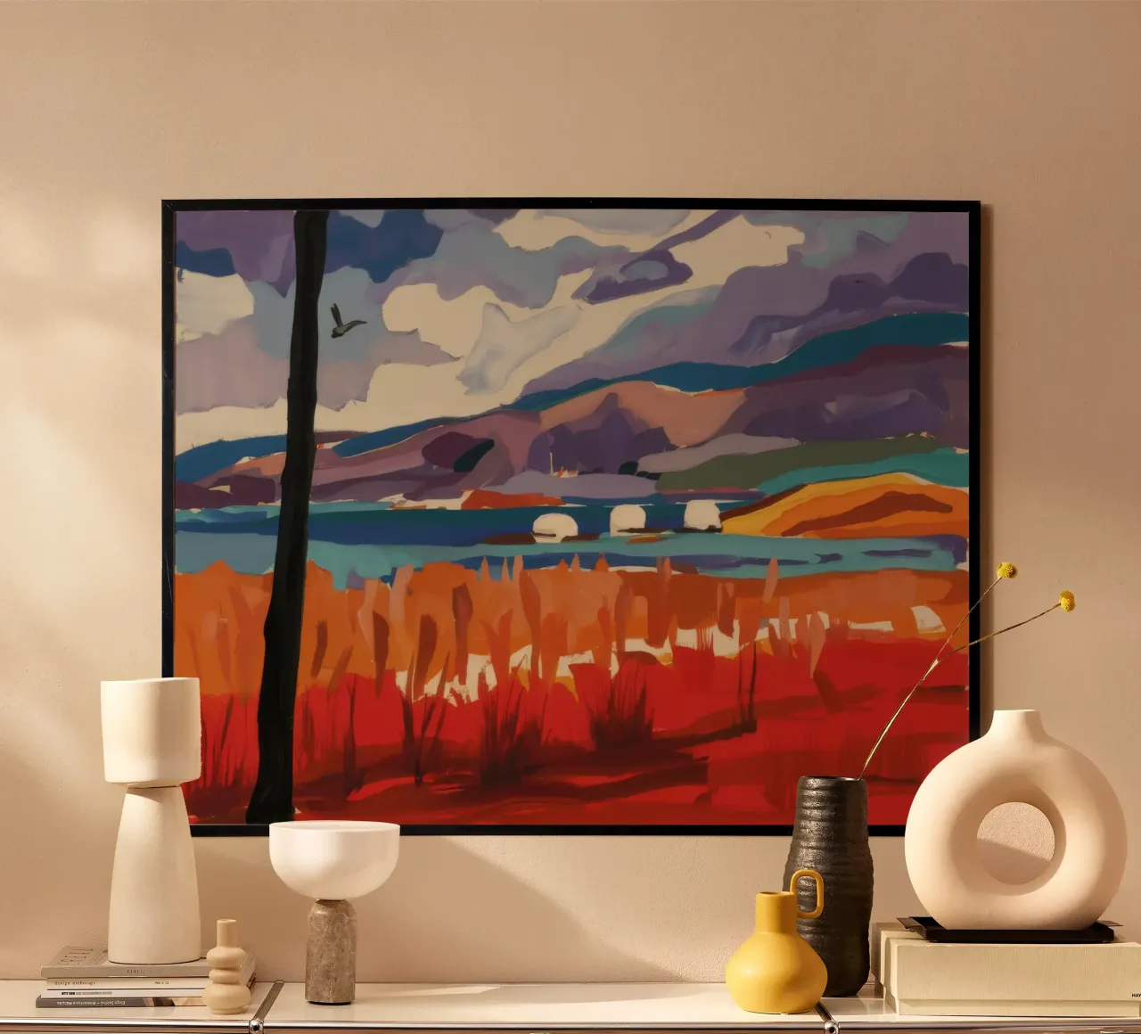 Paesaggio occidentale infuocato poster con telaio in legno da Silk Palette