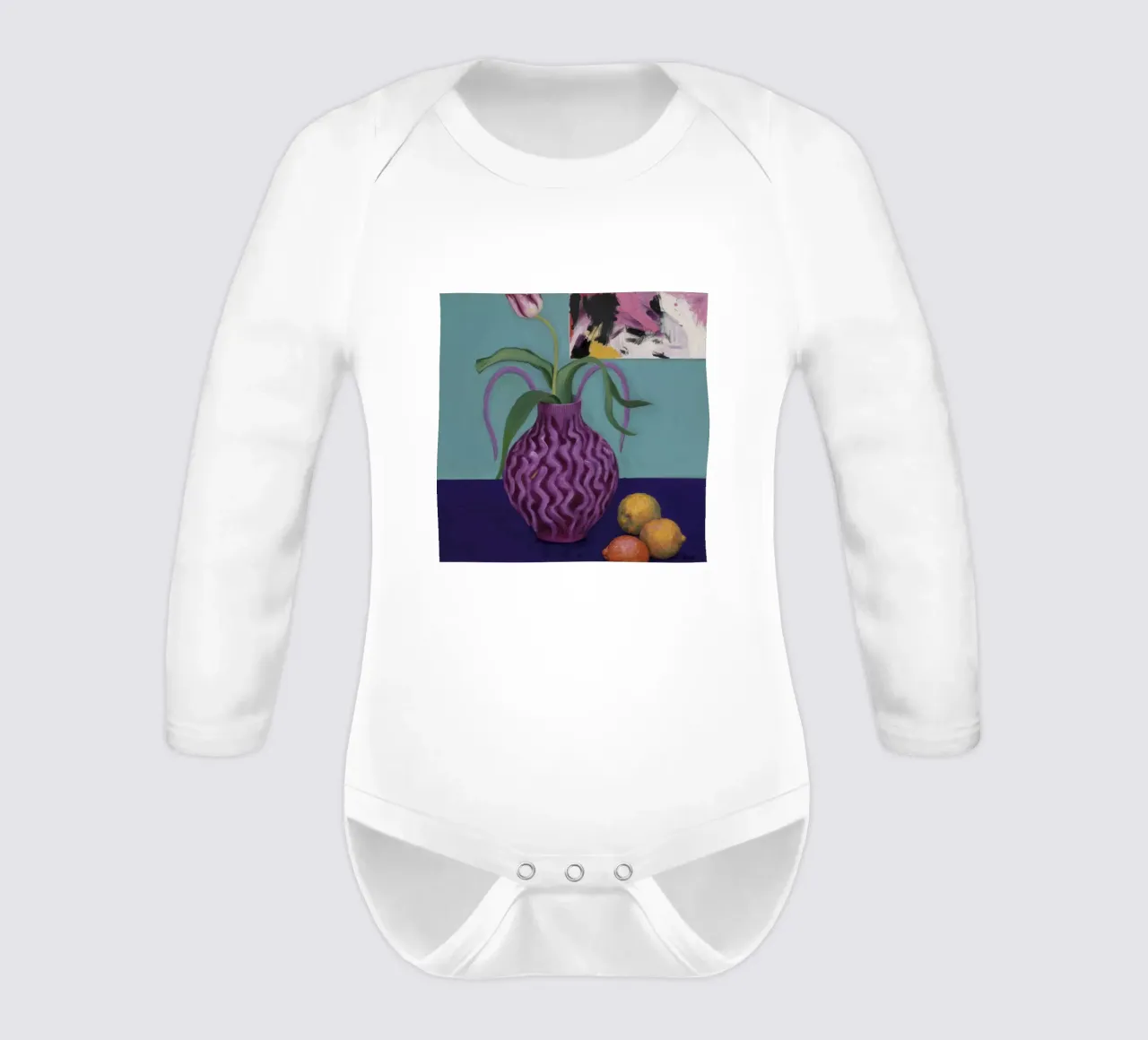 Amethyst Wave Lemons long-sleeve baby romper by Opal Strokes