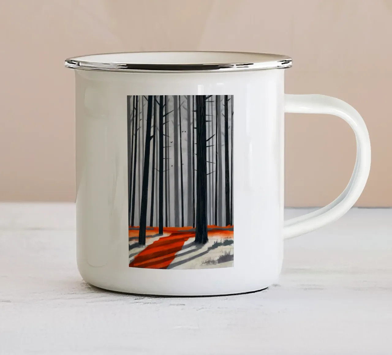Monochromer Winterwald Emaille Tasse von Silk Palette