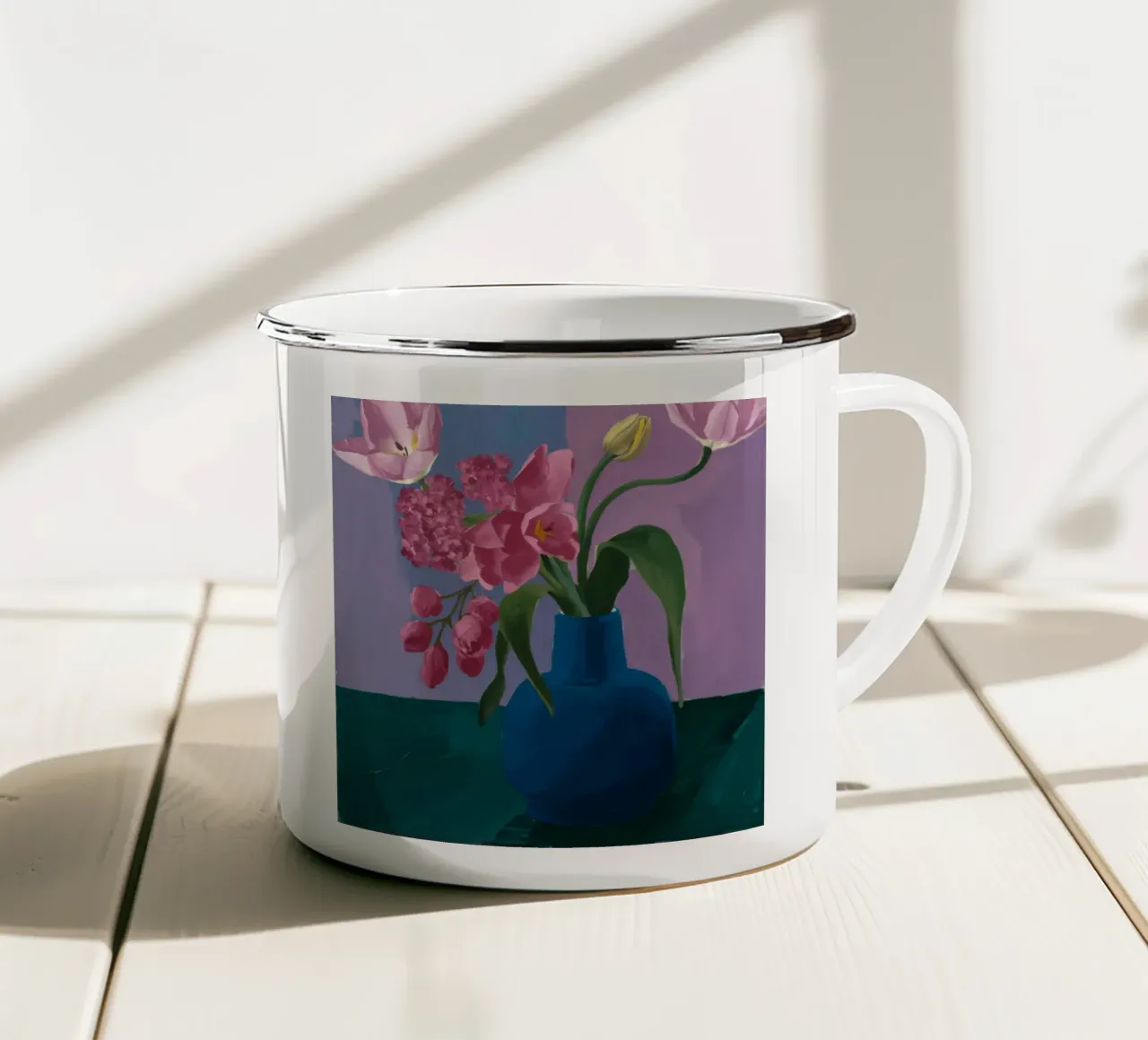 Profondità di peonia indaco tazza in smalto da Opal Strokes