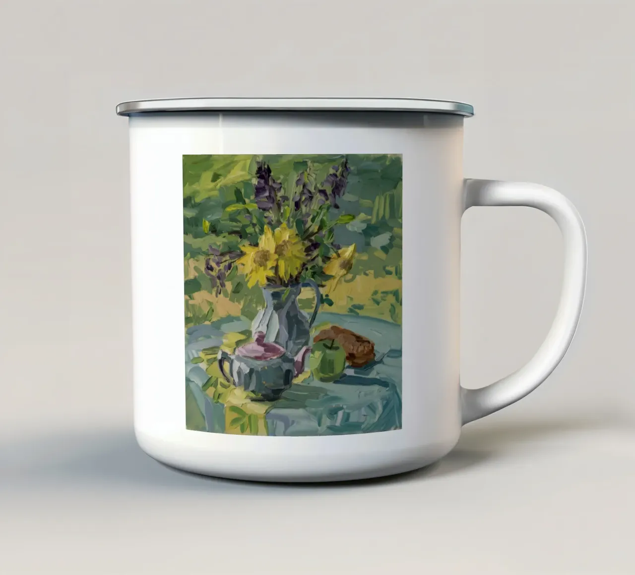 Zonnebloem Thee Harmonie emaille mok van Radiance Landscape