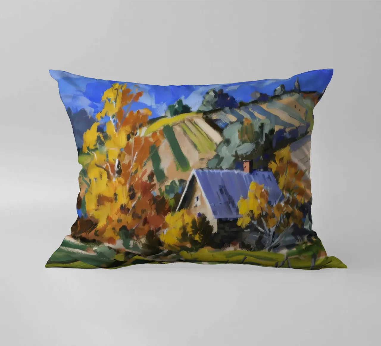 Patchwork d'autunno in collina cuscino da Celestial Harmony