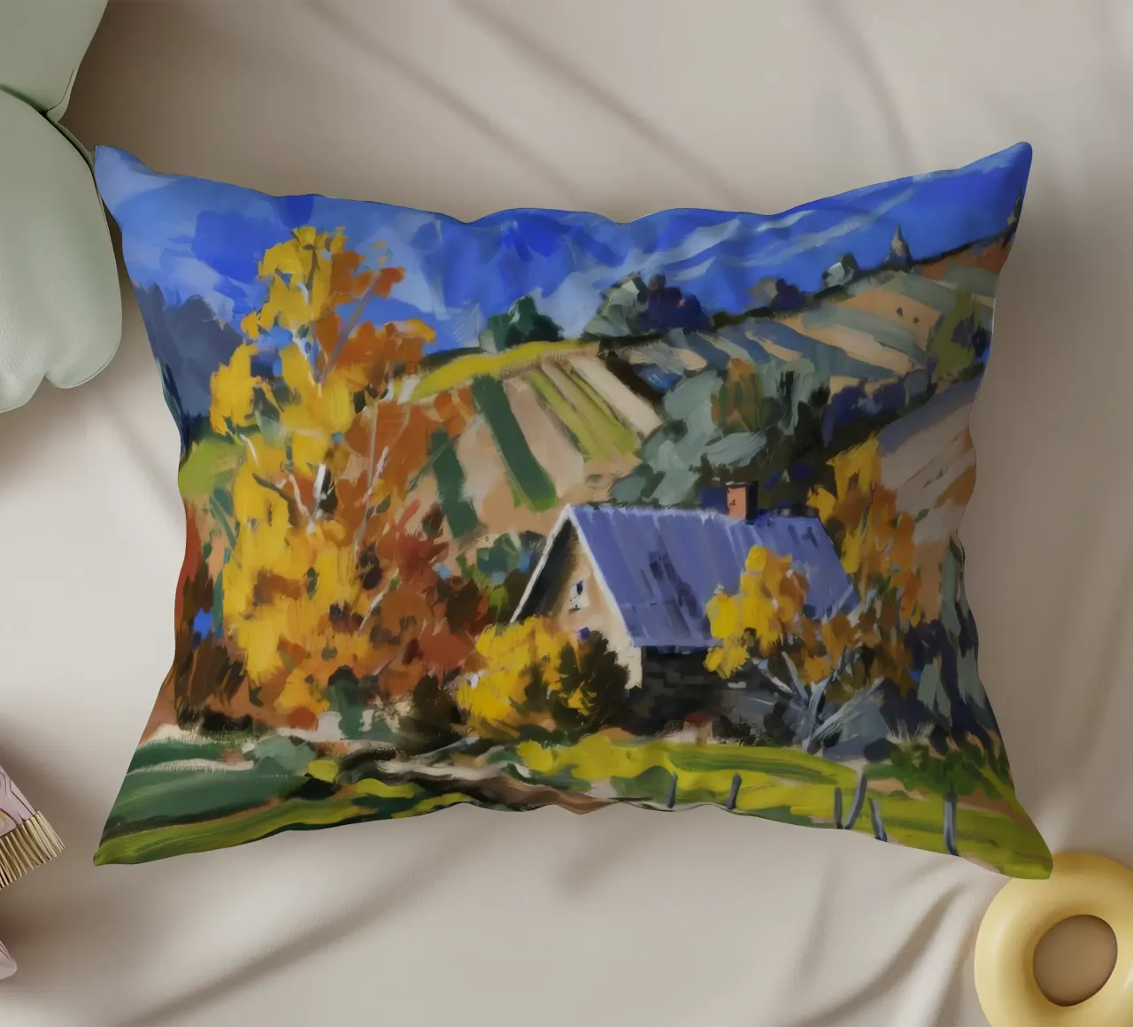 Patchwork d'autunno in collina cuscino da Celestial Harmony