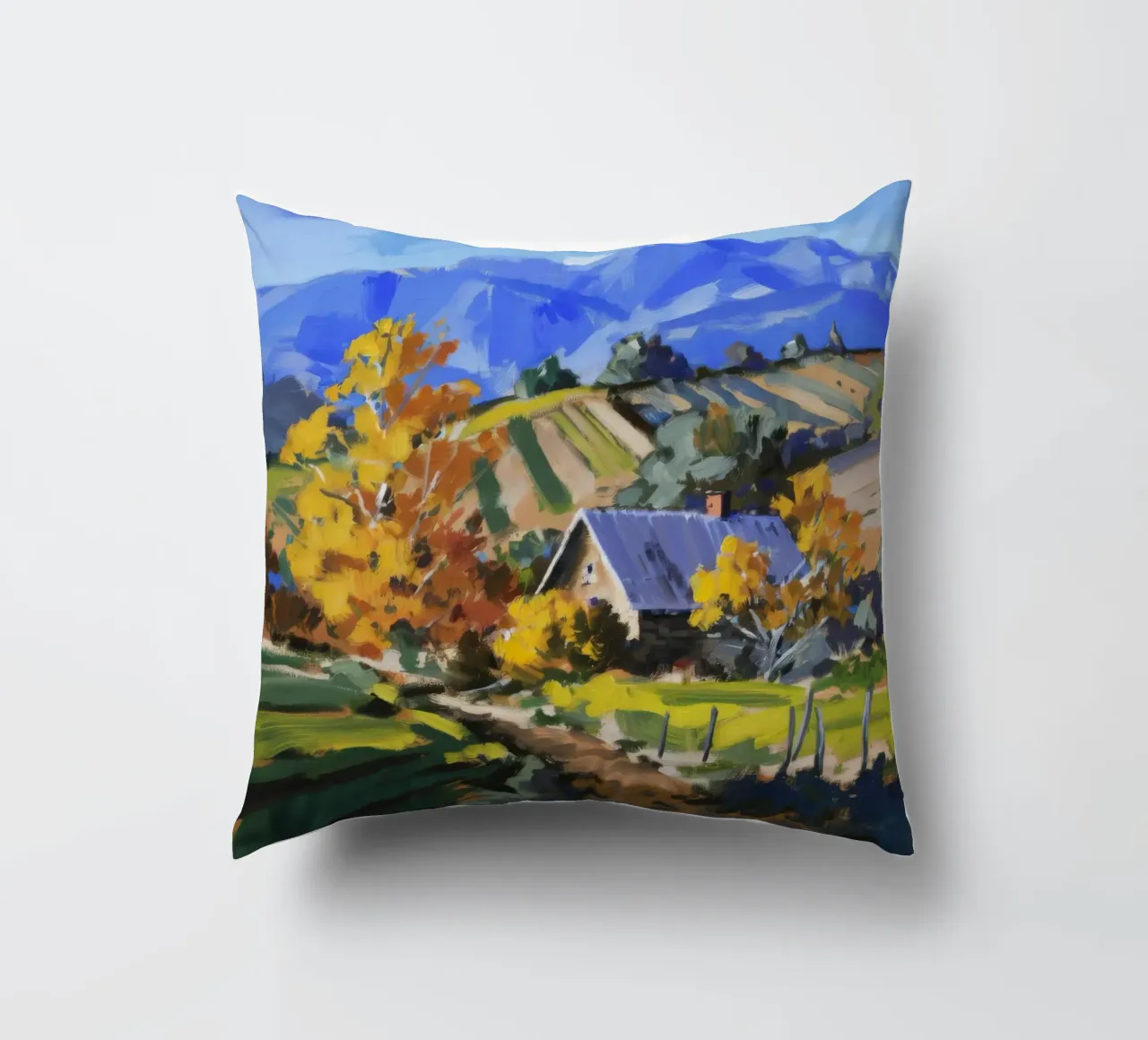 Patchwork d'autunno in collina cuscino da Celestial Harmony