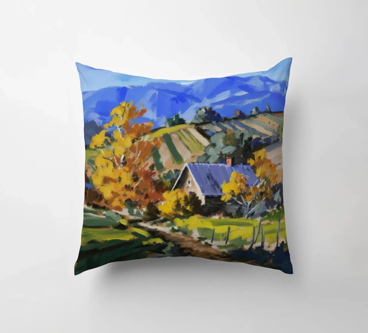 Patchwork d'autunno in collina cuscino da Celestial Harmony