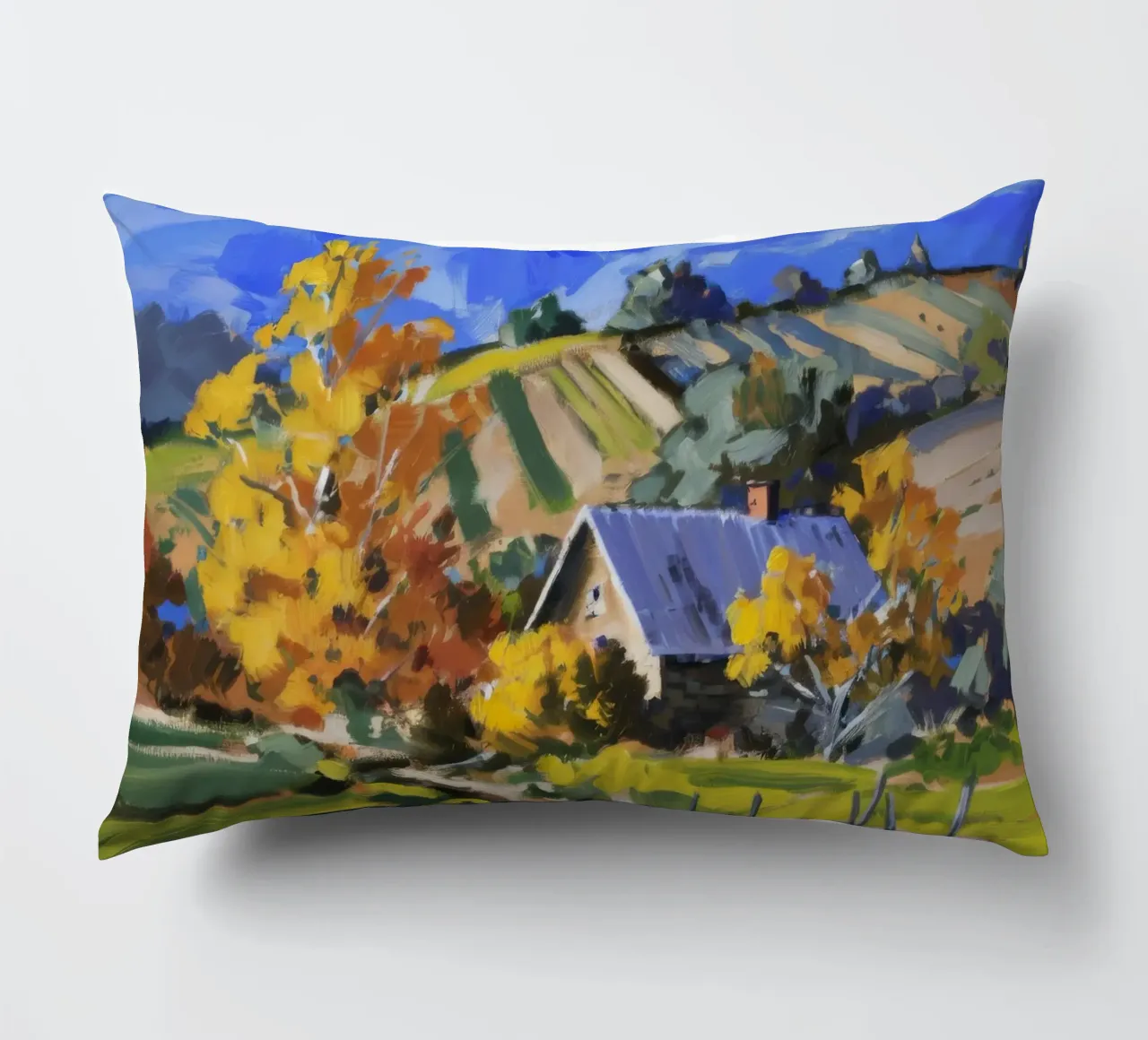 Patchwork d'autunno in collina cuscino da Celestial Harmony