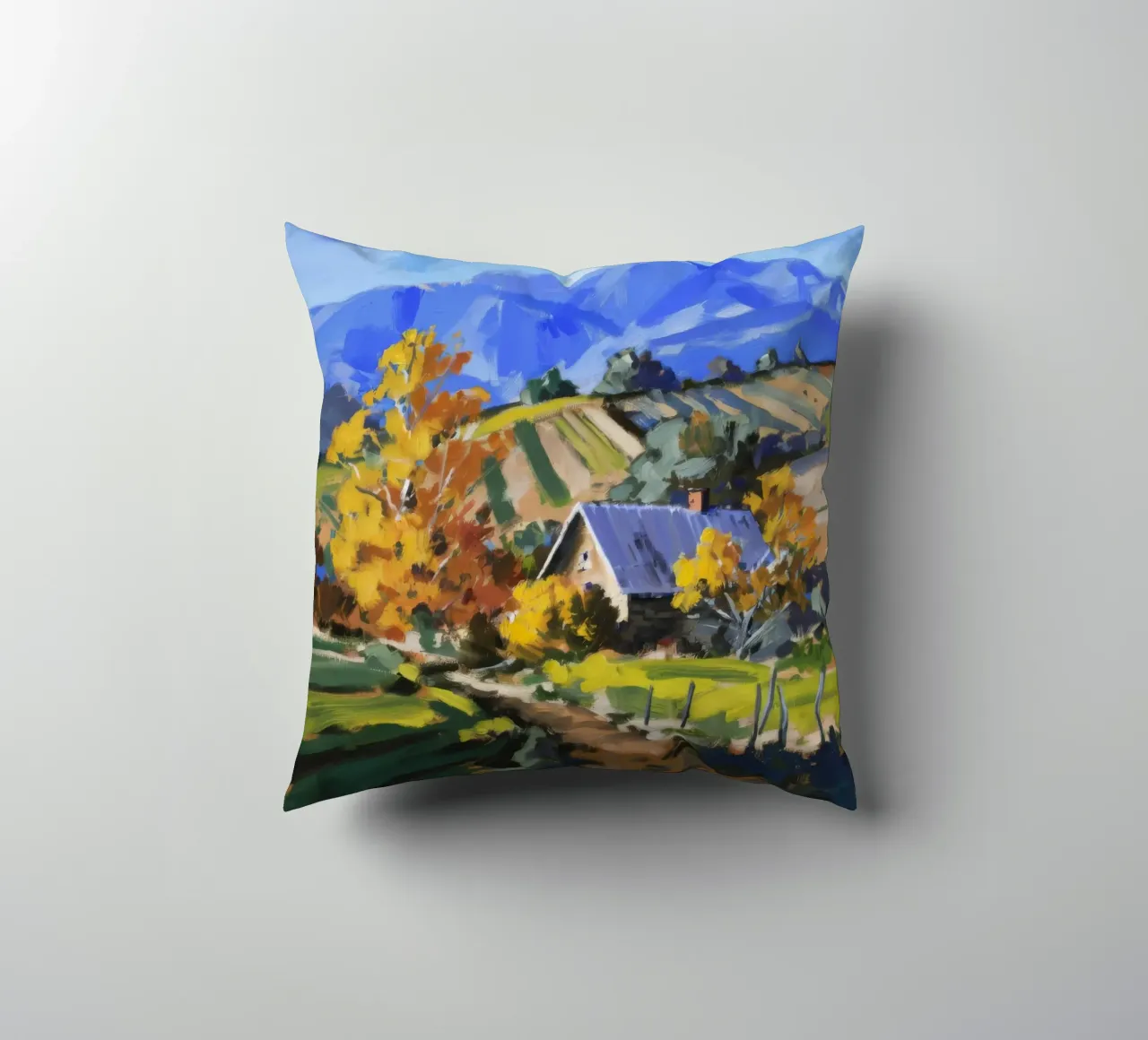 Patchwork d'autunno in collina cuscino da Celestial Harmony