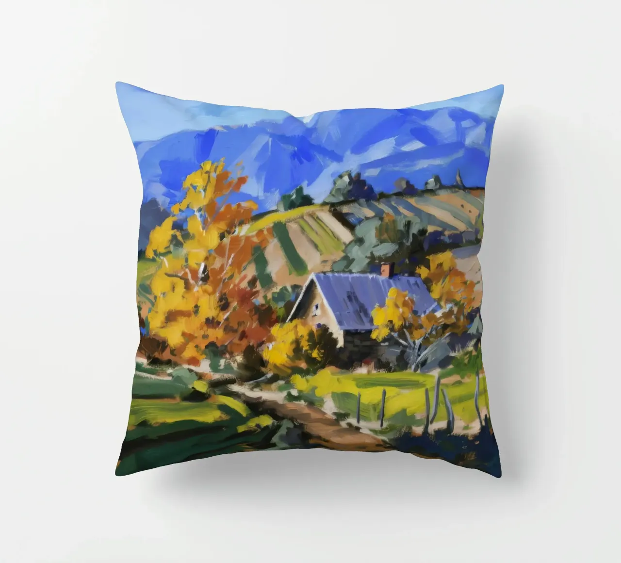 Patchwork d'autunno in collina cuscino da Celestial Harmony