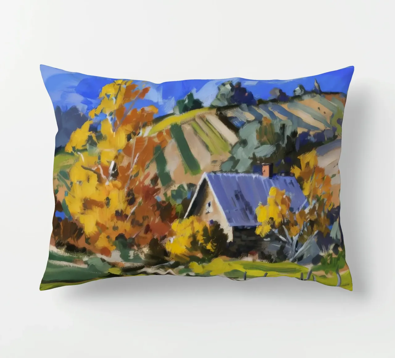 Patchwork d'autunno in collina cuscino da Celestial Harmony