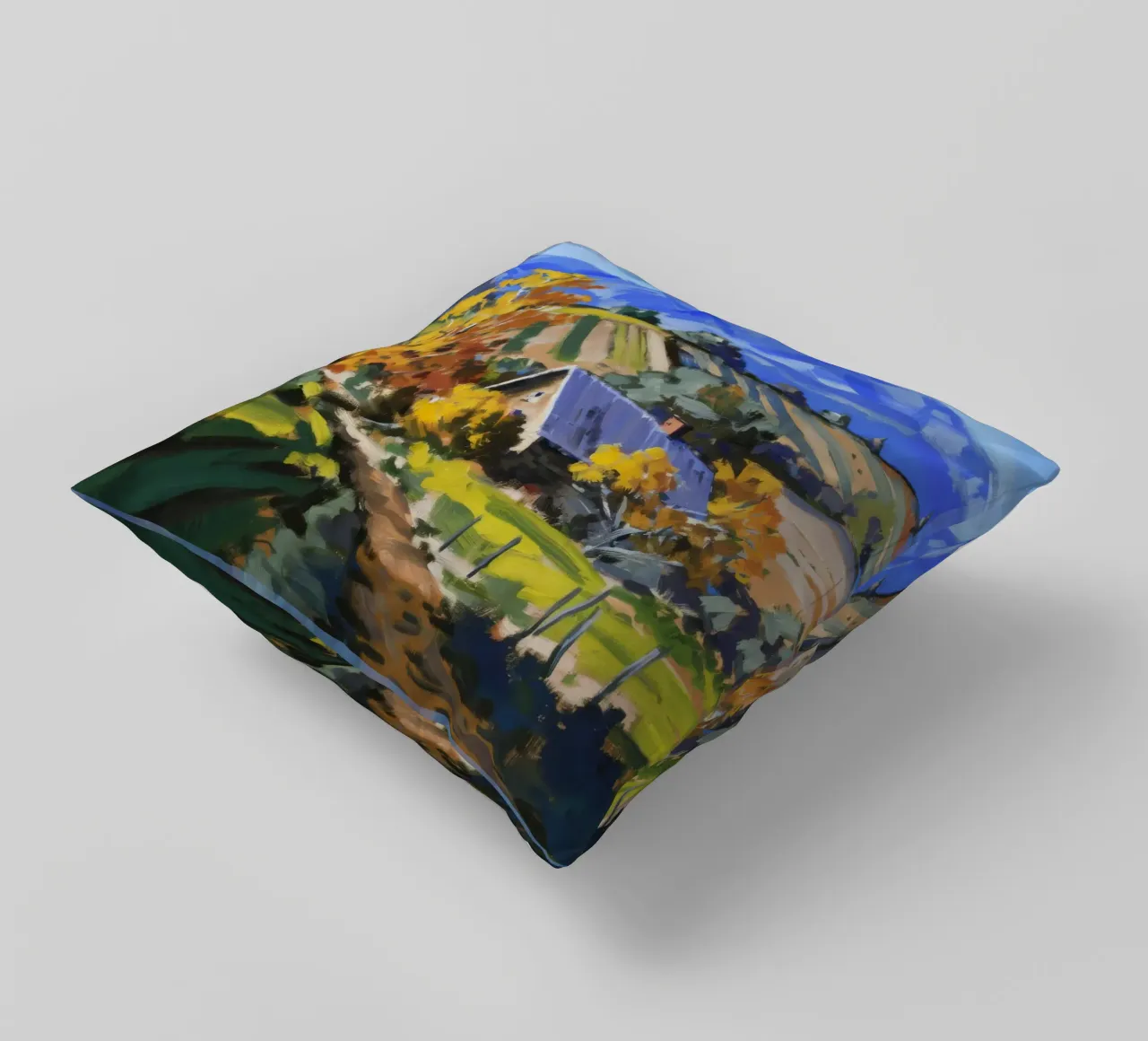 Patchwork d'autunno in collina cuscino da Celestial Harmony