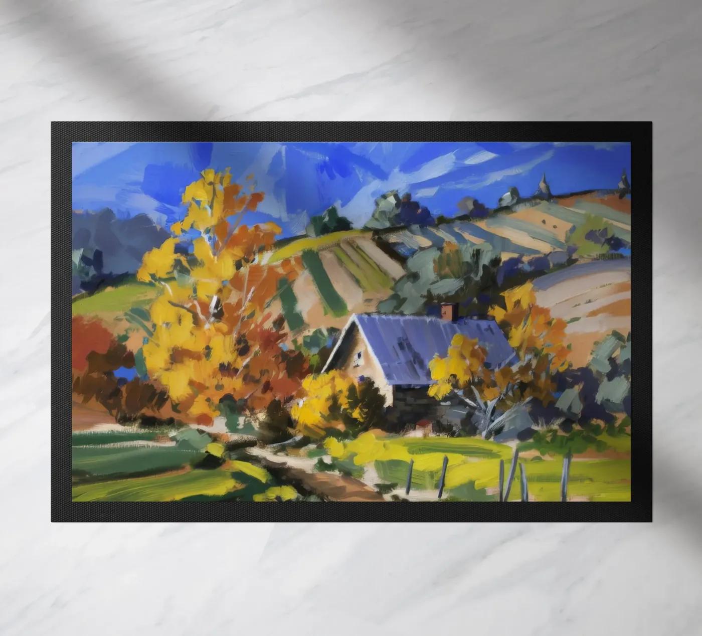 Hillside Autumn Patchwork Fußmatte von Celestial Harmony