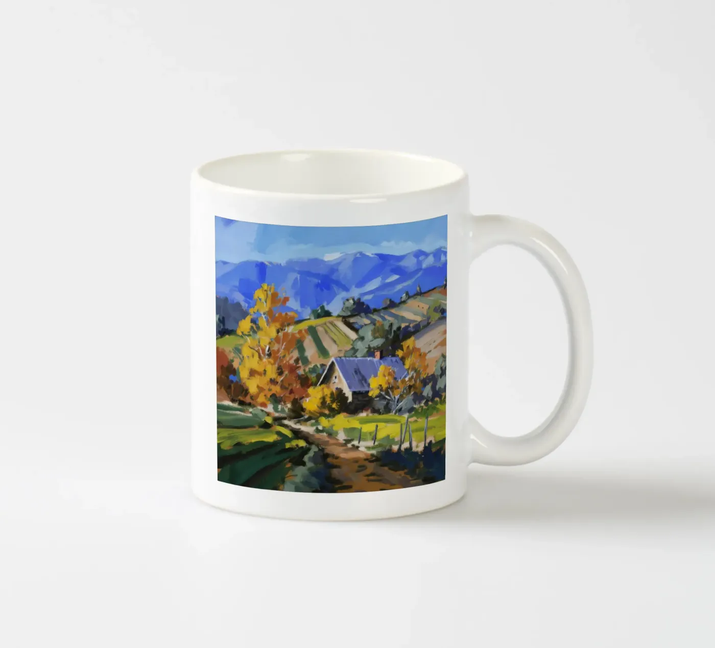 Hillside Autumn Patchwork ceramic mug by Celestial Harmony