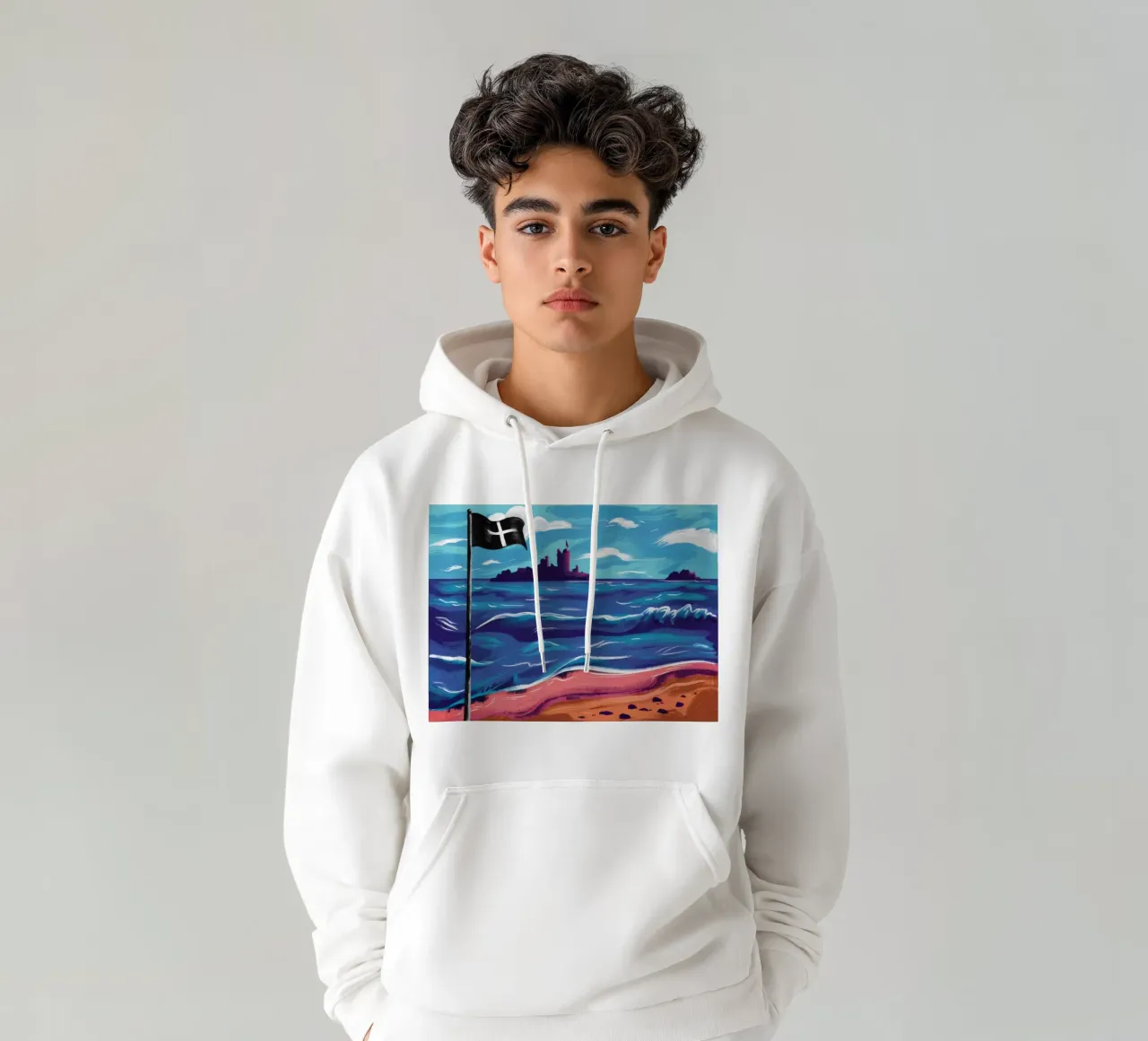 Bandiera nera sulla spiaggia felpa con cappuccio da Silk Palette