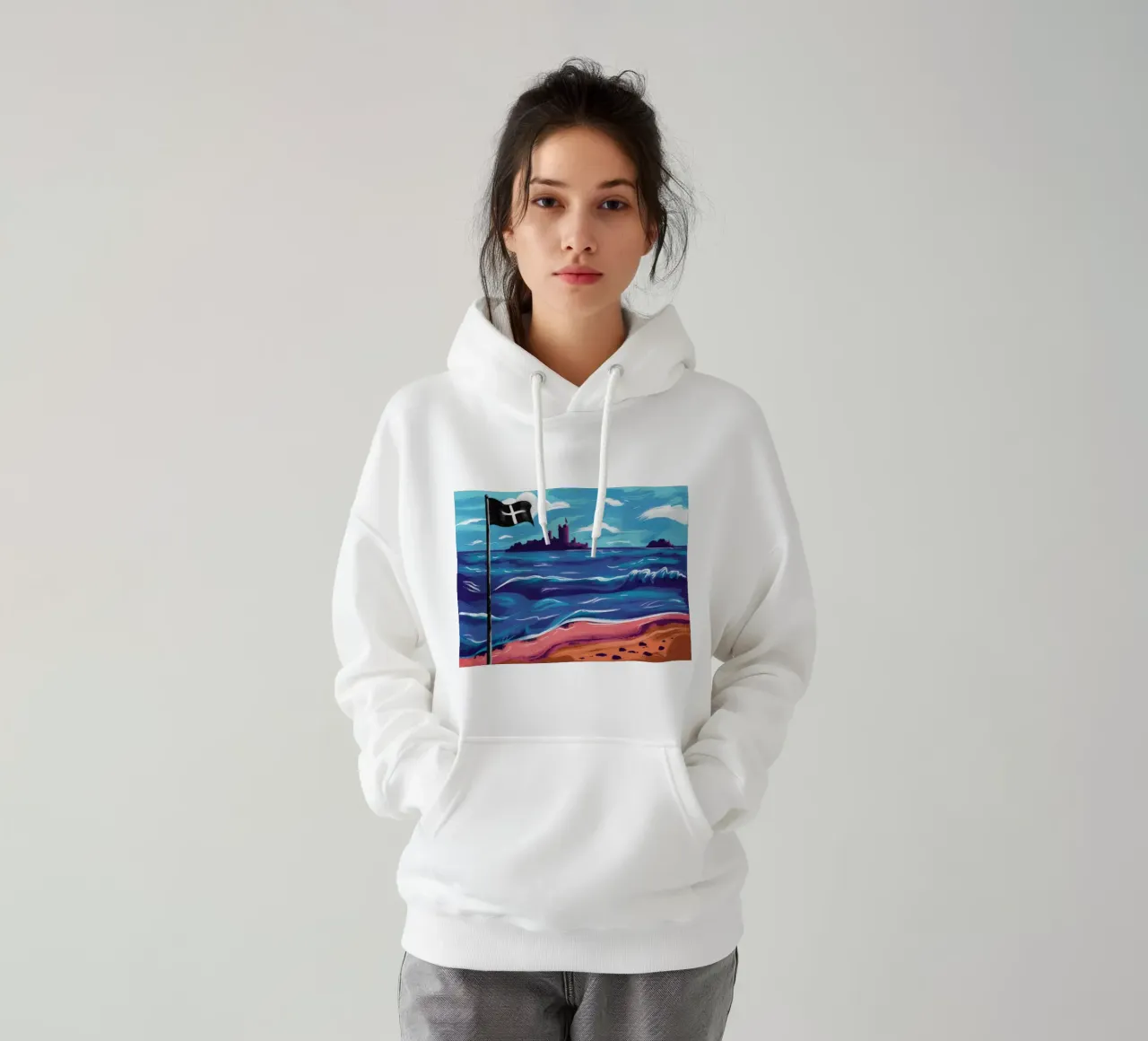 Bandiera nera sulla spiaggia felpa con cappuccio da Silk Palette
