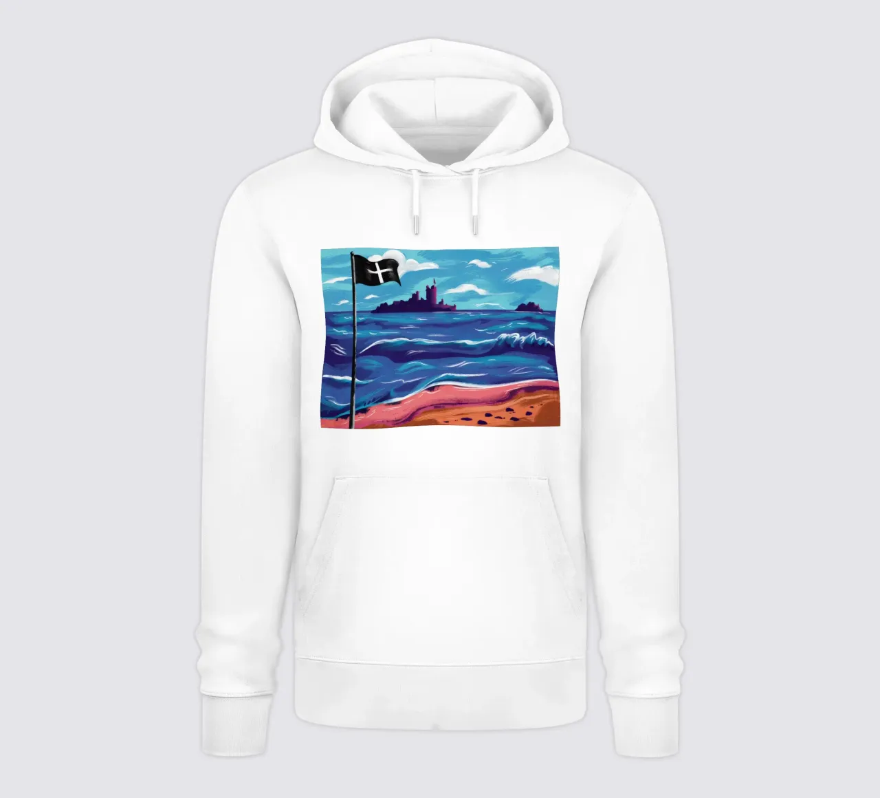 Bandiera nera sulla spiaggia felpa con cappuccio da Silk Palette