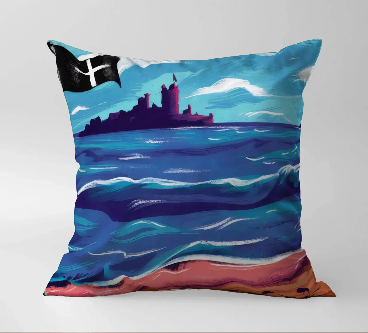 Bandiera nera sulla spiaggia cuscino da Silk Palette