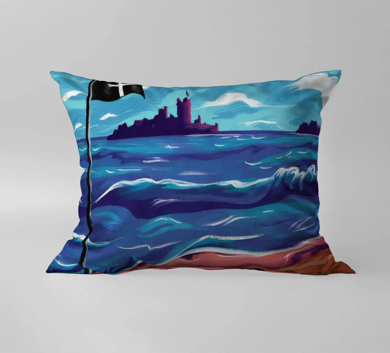 Bandiera nera sulla spiaggia cuscino da Silk Palette